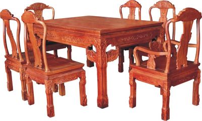 供應(yīng)浙江東陽紅木家具 象頭餐桌七件套 實(shí)木家具 緬花材質(zhì)家具